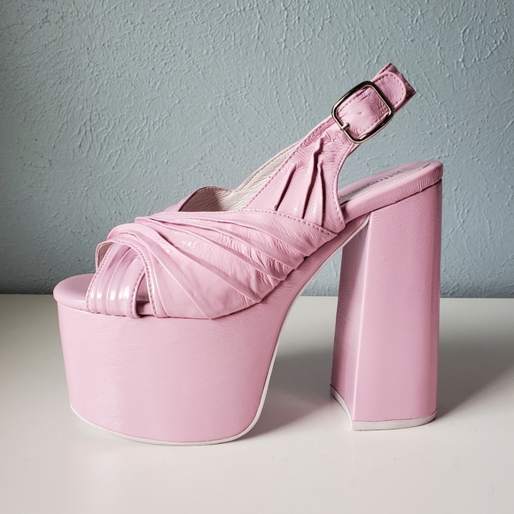 NEW Jeffrey Campbell Pink Patent ROCK-IT-2 Platform Sandals 6.5 - Picture 9 of 9